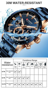 Curran Luxury Sports Quartz Men's Watch - Full Steel Waterproof Chronograph Wristwatch - BRANDNMART
