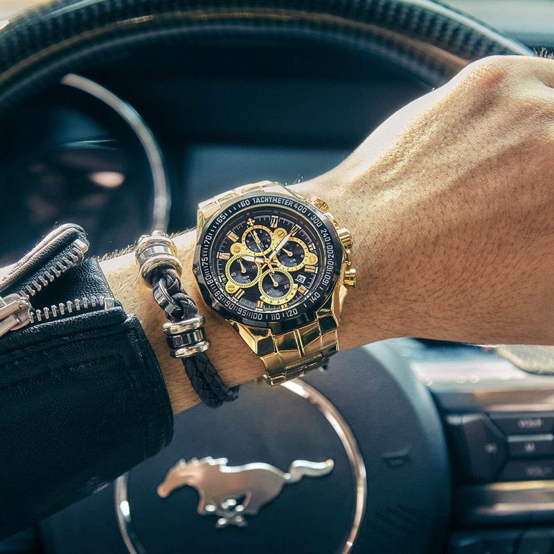 Wwoor Luxury Sports Relogio Masculino Men's Watch - Full Steel Waterproof Chronograph Quartz Wristwatch - BRANDNMART