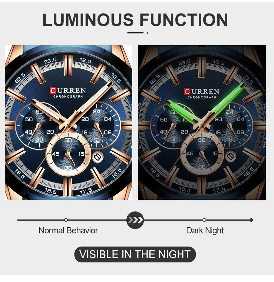 Curran Luxury Sports Quartz Men's Watch - Full Steel Waterproof Chronograph Wristwatch - BRANDNMART