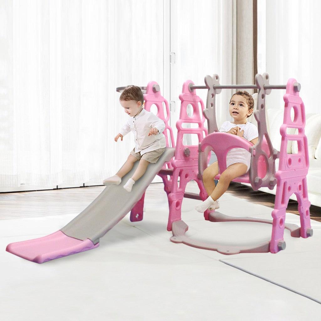 Toddler Climber And Swing Set, 3 in 1 Climber Sliding Playset w/Basketball Hoop - BRANDNMART