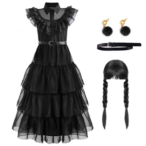 Wednesday Addams Kids Cosplay Costume (5-14 Years Kids)