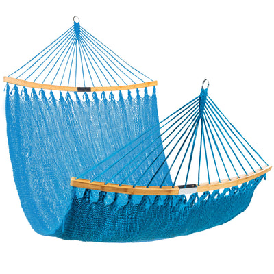 2-Person Woven Polyester Hammock w/ Curved Bamboo Spreader Bar, Carry Bag - BRANDNMART