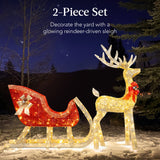 Lighted Christmas Reindeer & Sleigh Outdoor Decor Set w/ LED Lights - BRANDNMART