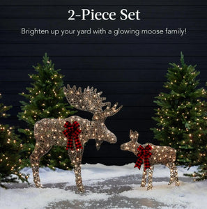 2-Piece Moose Family Lighted Outdoor Christmas Decoration Set w/ 170 Lights - BRANDNMART