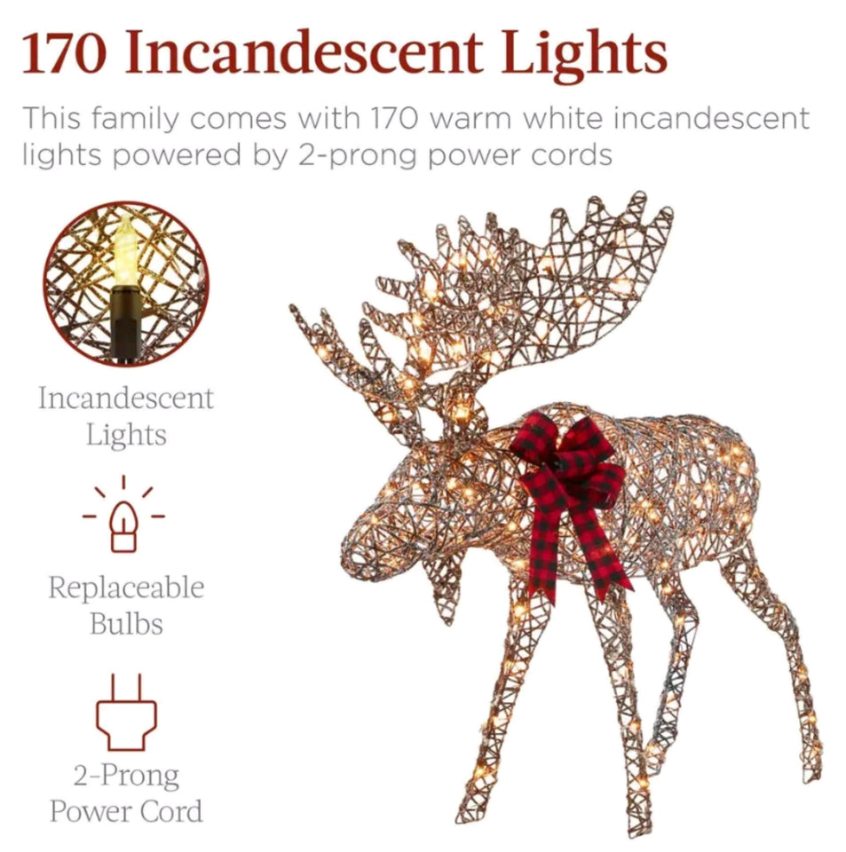 2-Piece Moose Family Lighted Outdoor Christmas Decoration Set w/ 170 Lights - BRANDNMART