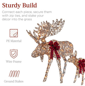 2-Piece Moose Family Lighted Outdoor Christmas Decoration Set w/ 170 Lights - BRANDNMART