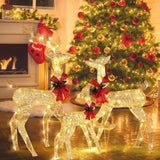 3-Piece Lighted Christmas Deer Family Set Outdoor Yard Decoration with 270 LED Lights Gold/White - BRANDNMART