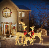 3-Piece Lighted Christmas Deer Family Set Outdoor Yard Decoration with 270 LED Lights Gold/White - BRANDNMART