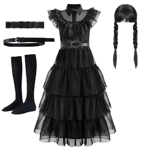 Wednesday Addams Kids Cosplay Costume (5-14 Years Kids)
