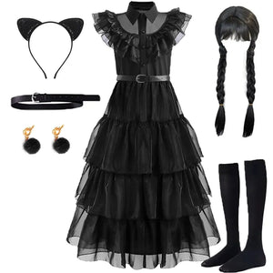 Wednesday Addams Kids Cosplay Costume (5-14 Years Kids)