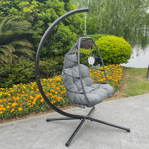 Outdoor Patio Wicker Folding Hanging Chair - BRANDNMART