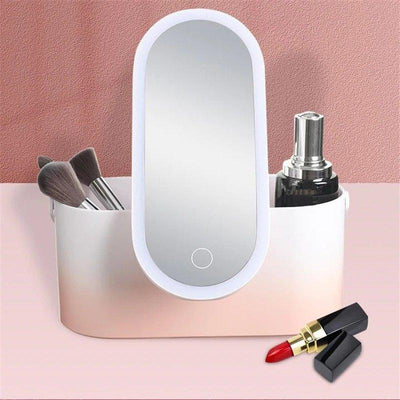 Travel Portable Makeup Organizer Box with LED Light Mirror - BRANDNMART
