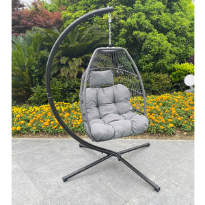 Outdoor Patio Wicker Folding Hanging Chair - BRANDNMART