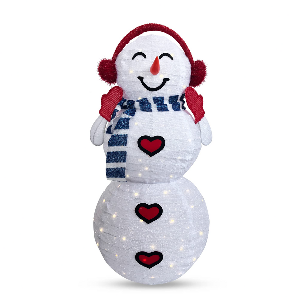 3ft LED Yard Lights - Collapsible Snowman with Earmuffs