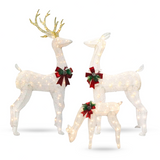 3 Pcs LED Yard Lights - Fabric 5ft Buck, 4ft Doe, and 2.2ft Fawn (White)