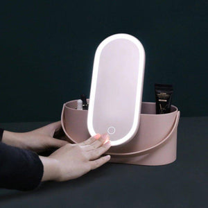 Travel Portable Makeup Organizer Box with LED Light Mirror - BRANDNMART